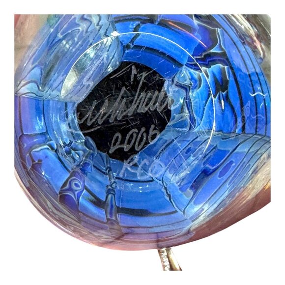 Blue Black Swirl Robert Eickholt Art Glass Blue Swirl Paperweight Signed 2000 - Picture 7 of 7